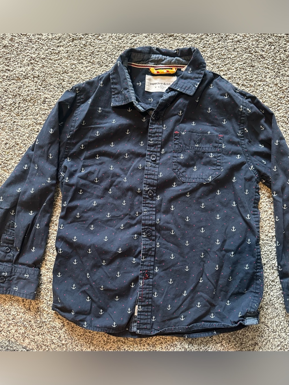 Boys Navy Anchor-Print Button-Up Shirt